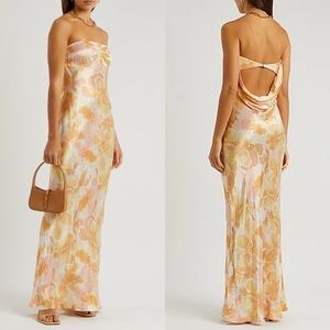 Bec & Bridge Dress Indi Strapless Maxi Satin Cowl Summer Floral Haze 6